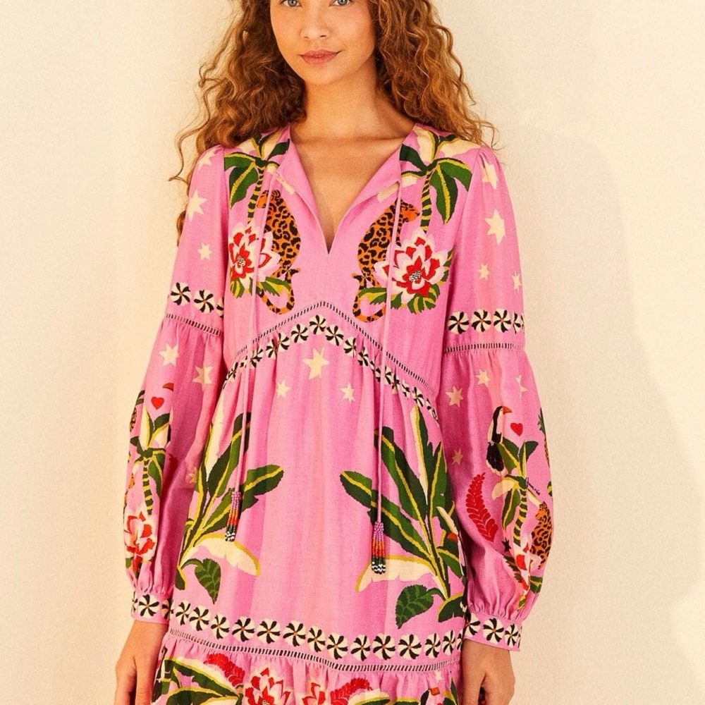 FARM Rio Pink Floral Long Sleeve Dress